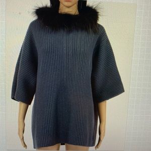 Fabiana Filippi wool/cashmere/silk blend sweater with monili and fox fur collar